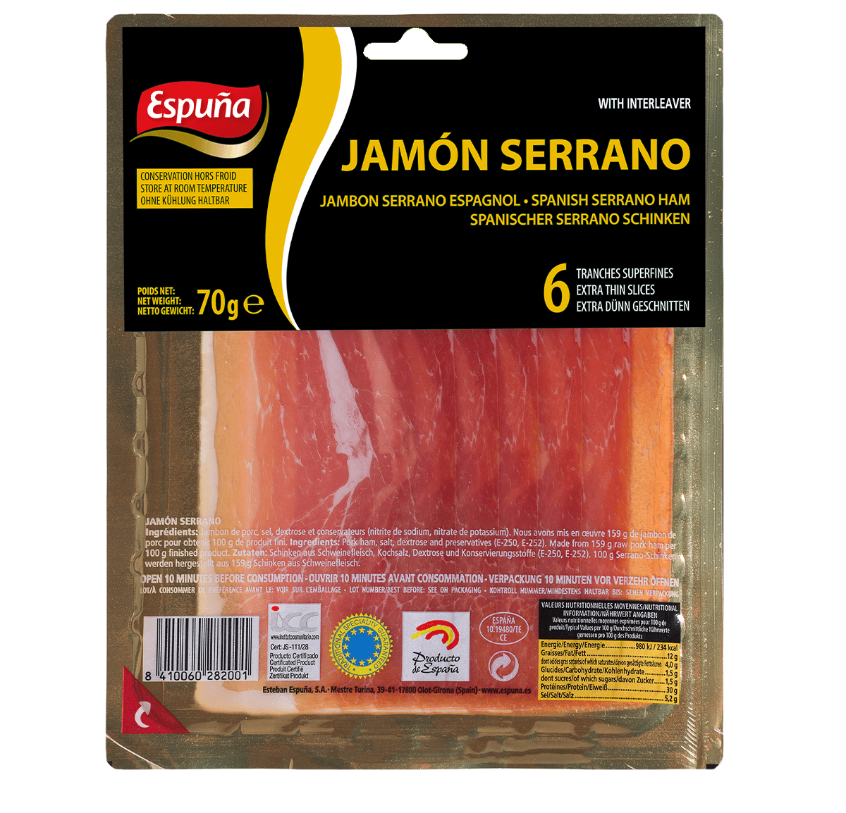 Jambon serrano espagnol tranches superfines 70g