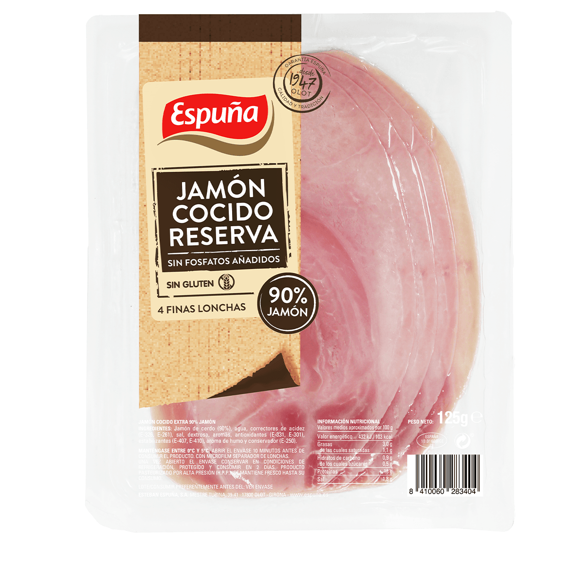 Jambon cuit reserva fines 125g - 92% jambon