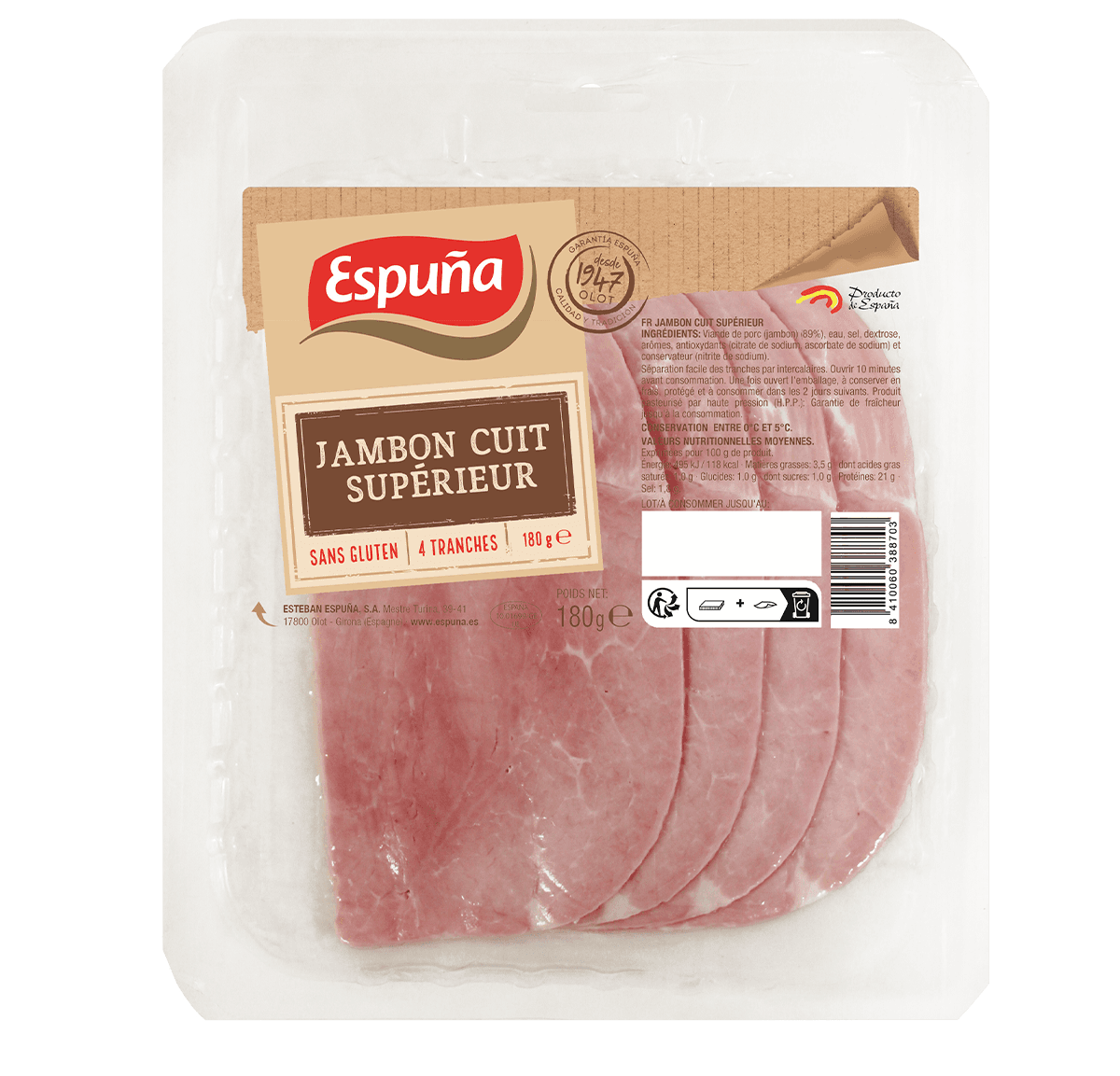 Jambon cuit supérieur 180g