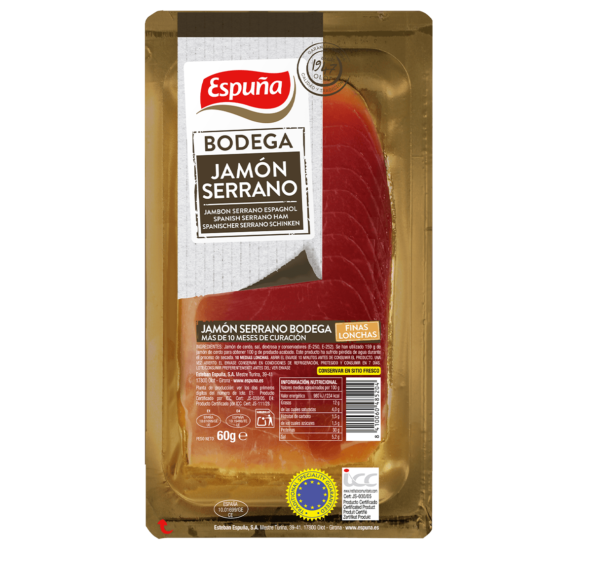 Jambon serrano 1/2 tranches 60g