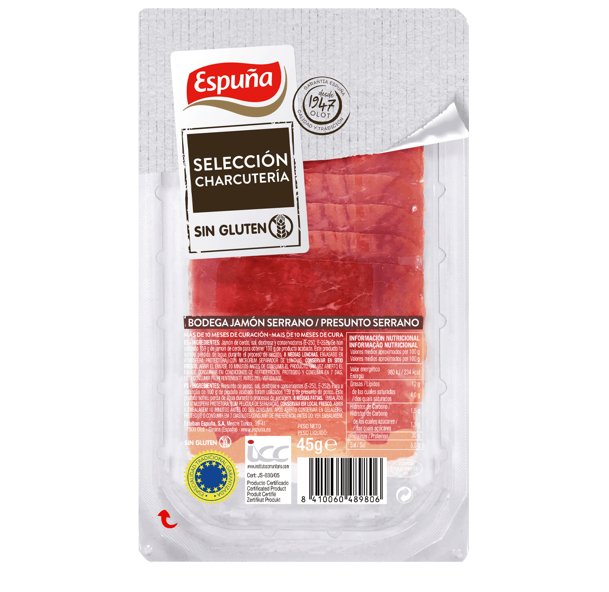 Jambon serrano 1/2 tranches 45g